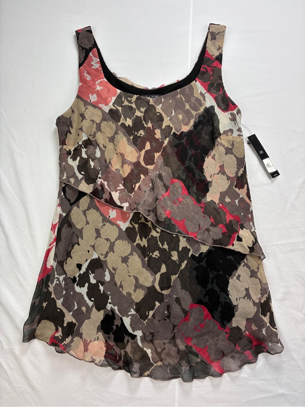 NIC+ZOE Flowy Sleeveless Layered Top in Black, Brown, Cream & Red NWT Sz M